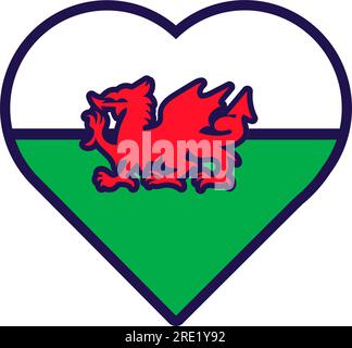 Patriot heart in national Wales flag colors. Festive element, attributes of Wales Independence Day. Cartoon vector icon in national colors of country Stock Vector