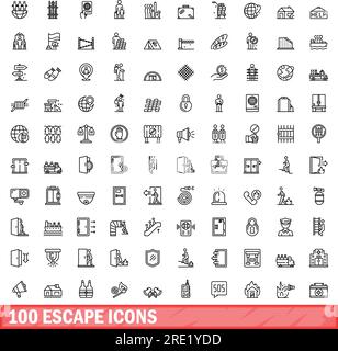 100 escape icons set. Outline illustration of 100 escape icons vector set isolated on white background Stock Vector