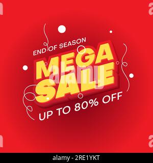 mega sale vector design with yellow and red color. suitable for banner, poster, web, social media post, etc. Stock Vector