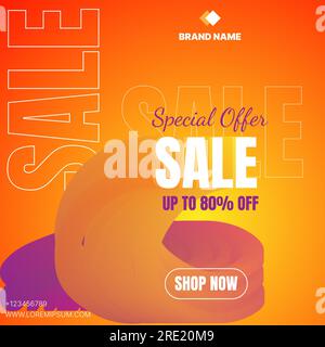 sale square banner design template with fluid shapes in orange color. can be used for social media post, poster, etc. Stock Vector
