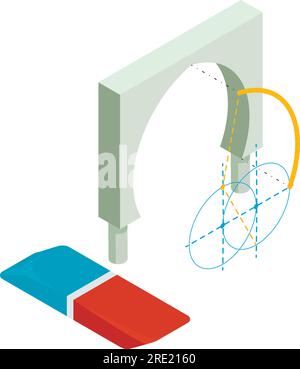 Reconstruction concept icon isometric vector. Arch project and dual color eraser. Designing, building, engineering Stock Vector