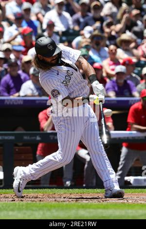 Denver CO, USA. 12th July, 2022. San Diego designated hitter Jorge Alfaro  (38) before the game with San Diego Padres and Colorado Rockies held at  Coors Field in Denver Co. David Seelig/Cal