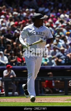 Colorado Rockies first baseman C.J. Cron (25) in the third inning of a  baseball game Friday, July 14, 2023, in Denver.(AP Photo/David Zalubowski  Stock Photo - Alamy