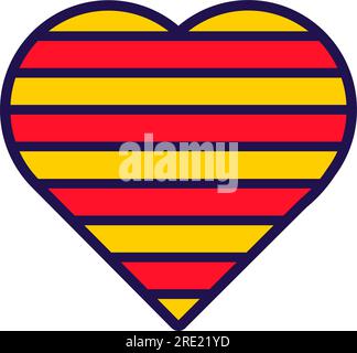 Patriot heart in national Catalonia flag colors. Festive element, attributes of Catalonia Independence Day. Cartoon vector icon in national colors of Stock Vector