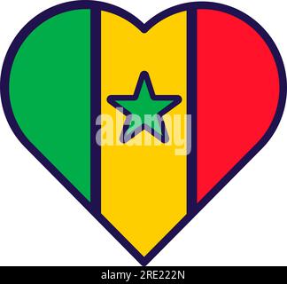 Patriot heart in national Senegal flag colors. Festive element, attributes of Senegal Independence Day. Cartoon vector icon in national colors of coun Stock Vector