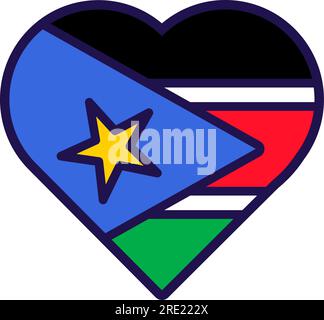 Patriot heart in national South Sudan flag colors. Festive element, attributes of South Sudan Independence Day. Cartoon vector icon in national colors Stock Vector