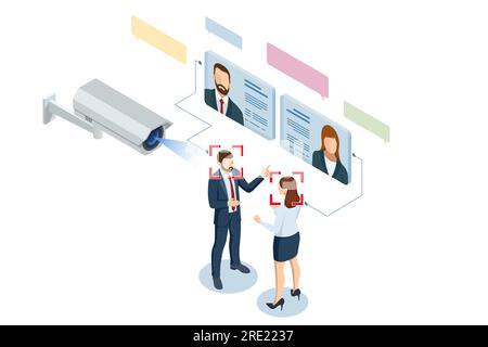 Isometric Face Recognition and Personal Identification Technologies in Street Surveillance Cameras. Face Recognized Accurately With Intellectual Stock Vector
