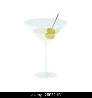 Martini cocktail with olives. Drinks in a glass. Vector illustration in trendy flat style isolated on white background. Stock Vector