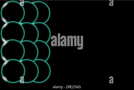 Green transparent abstract shiny beautiful and convex three-dimensional simple balls, bubbles, eggs circles with glare of light located on the side of Stock Vector