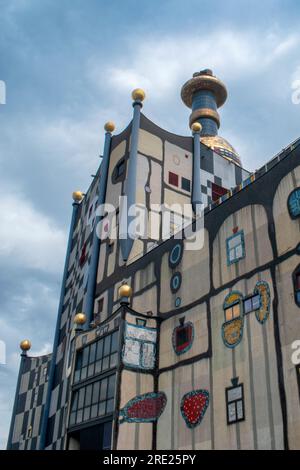 Vienna, Austria, 17 july 2023. The spittelau waste incineration factory hundertwassers iconic creation in vienna, blending art, sustainability, and fu Stock Photo