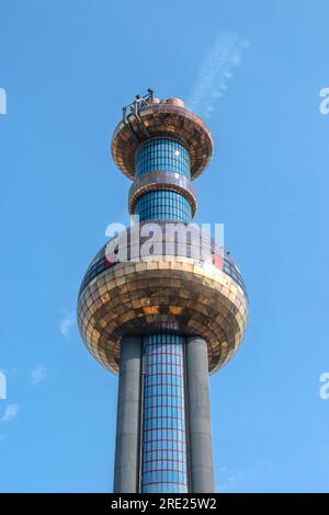 Vienna, Austria, 18 july 2023. The spittelau waste incineration factory hundertwassers iconic creation in vienna, blending art, sustainability, and fu Stock Photo