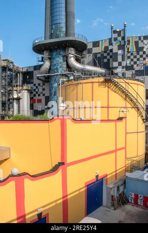 Vienna, Austria, 18 july 2023. The spittelau waste incineration factory hundertwassers iconic creation in vienna, blending art, sustainability, and fu Stock Photo