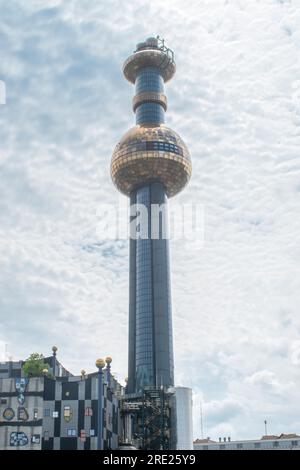 Vienna, Austria, 13 july 2023. The spittelau waste incineration factory hundertwassers iconic creation in vienna, blending art, sustainability, and fu Stock Photo