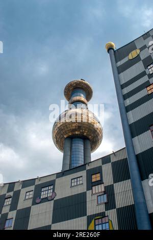 Vienna, Austria, 17 july 2023. The spittelau waste incineration factory hundertwassers iconic creation in vienna, blending art, sustainability, and fu Stock Photo