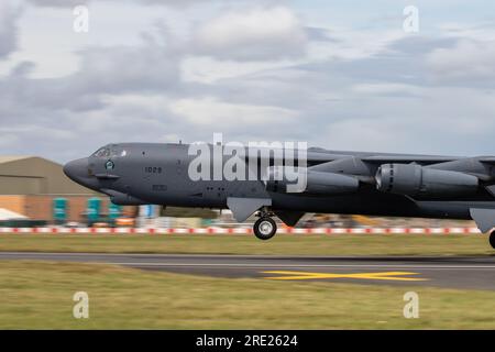 B-52H Stratofortress taking off for its flypast at the Royal International Air Tattoo 2023. Stock Photo