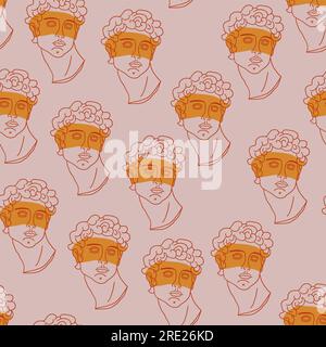 Seamless pattern with greek sculptures. Men faces. Stylish colorful background. pop art, modern antiquity. Vector illustration Stock Vector
