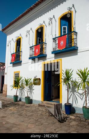 Majestic colonial mansion in the historic center of Paraty, Rio de Janeiro, Brazil, showcasing the grandeur of a bygone era Stock Photo