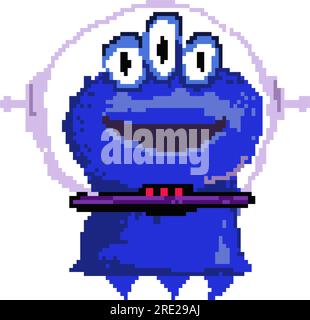 Smiling pixel alien with three eyes Stock Vector