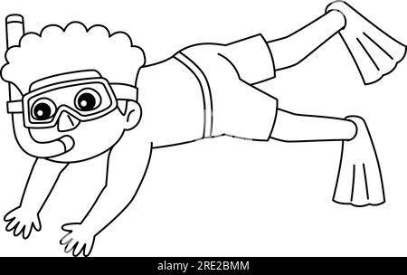 boy swimming coloring page