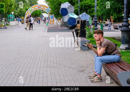 Kazakhstan, Almaty.People on the Panfilov Promenade, a Pedestrian ...