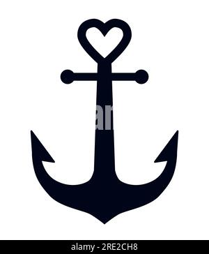 Simple ship anchor with heart symbol boat anchor vector illustration icon Stock Vector