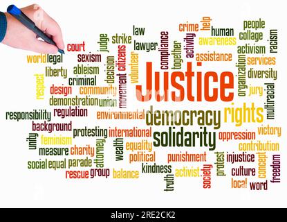 Word Cloud with JUSTICE concept create with text only. Stock Photo