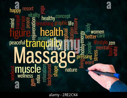 Word Cloud with MASSAGE concept create with text only. Stock Photo