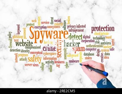 Word Cloud with SPYWARE concept create with text only. Stock Photo