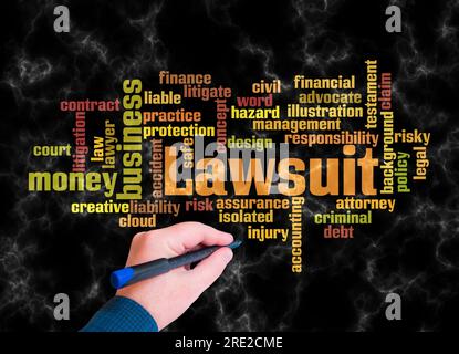 Word Cloud with LAWSUIT concept create with text only. Stock Photo