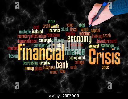 Word Cloud with FINANCIAL CRISIS concept, create with text only. Stock Photo