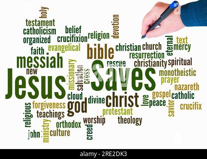 Word Cloud with JESUS SAVES concept create with text only. Stock Photo