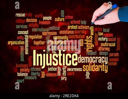 Word Cloud with INJUSTICE concept create with text only. Stock Photo