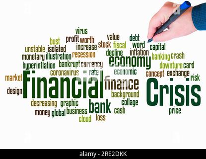 Word Cloud with FINANCIAL CRISIS concept, create with text only. Stock Photo