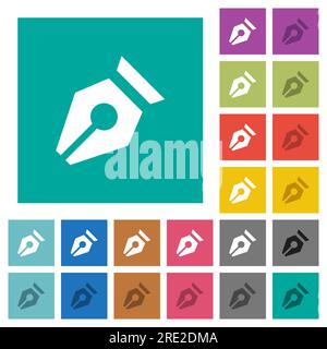 Nib solid multi colored flat icons on plain square backgrounds. Included white and darker icon variations for hover or active effects. Stock Vector