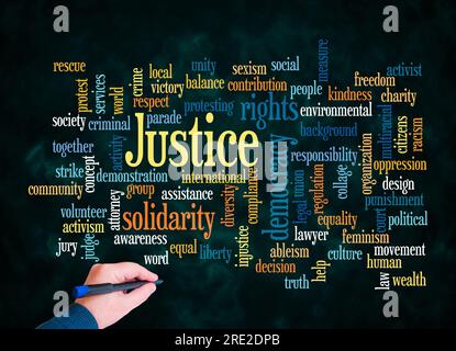Word Cloud with JUSTICE concept create with text only. Stock Photo