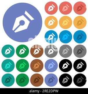 Nib solid multi colored flat icons on round backgrounds. Included white, light and dark icon variations for hover and active status effects, and bonus Stock Vector