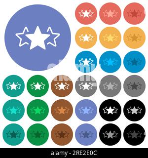 Three star rating alternate multi colored flat icons on round backgrounds. Included white, light and dark icon variations for hover and active status Stock Vector