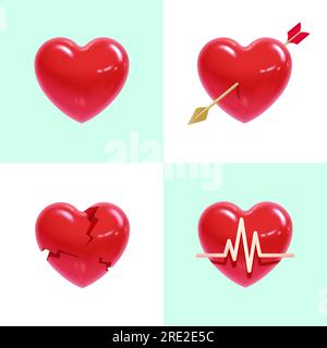 Realistic heart set for print and design. Vector illustration. Stock Vector