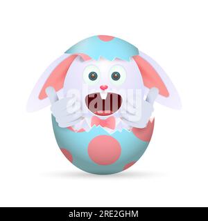 Happy bunny sitting in Easter egg Stock Vector