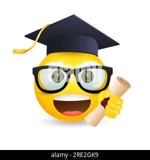 Excited smiley face in graduation cap Stock Vector