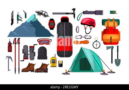 Hiking and active lifestyle set illustration Stock Vector