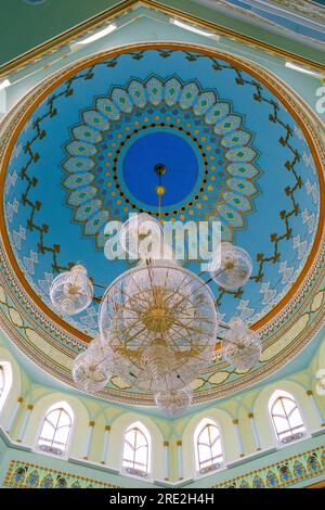 Kazakhstan, Almaty. Baiken Mosque Interior, Ceiling Decoration. Stock Photo