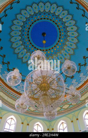 Kazakhstan, Almaty. Baiken Mosque Interior, Ceiling Decoration. Stock Photo