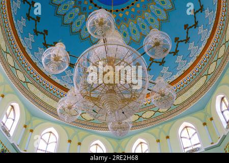 Kazakhstan, Almaty. Baiken Mosque Interior, Ceiling Decoration. Stock Photo