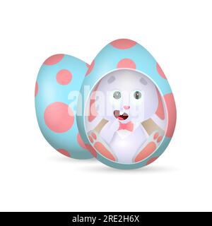 Small bunny hiding inside egg Stock Vector