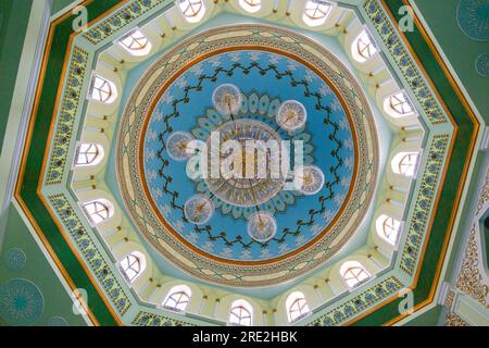 Kazakhstan, Almaty. Baiken Mosque Interior, Ceiling Decoration. Stock Photo