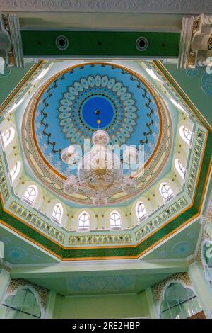 Kazakhstan, Almaty. Baiken Mosque Interior, Ceiling Decoration. Stock Photo