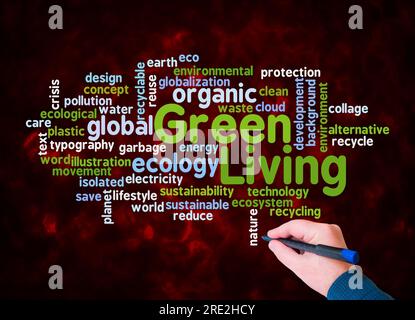 Word Cloud with GREEN LIVING concept create with text only. Stock Photo