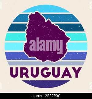 Uruguay logo. Sign with the map of country and colored stripes, vector illustration. Can be used as insignia, logotype, label, sticker or badge of the Stock Vector