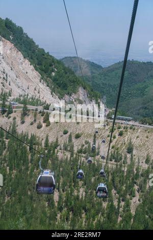 Kazakhstan, Shymbulak Ski Resort Gondola Car Lift, in the Zailiisky Alatau mountain range. Stock Photo